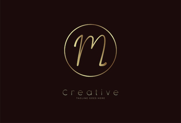 Vector initial m logo luxury in circle with gold colour hand drawn style