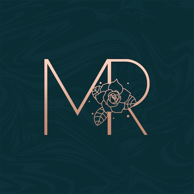 Initial MR Flower Beauty Letter Logo Marble Design Vector