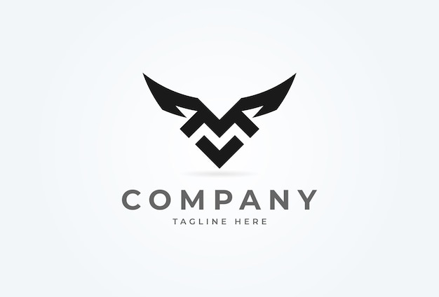 Initial MV or VM Wing logo monogram letter M and V forming a Wing flat design logo template