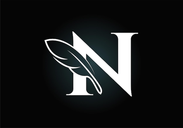 Initial N alphabet with a feather Law firm icon sign symbol Logo for a writer or publishers