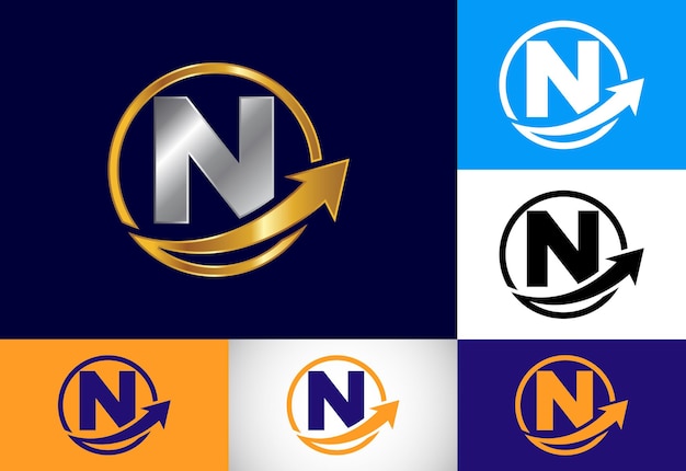 Initial N monogram alphabet symbol design incorporated with the arrow Financial or success logo