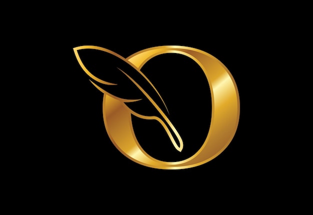 Initial O alphabet with a feather. Law firm icon sign symbol. Logo for a writer or publishers