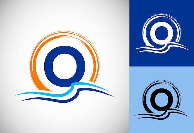 Initial O monogram letter with water ocean waves and the sun Beach logo design concept