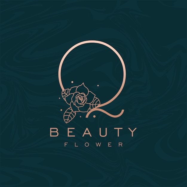 Initial Q Flower Beauty Letter Logo Marble Design Vector