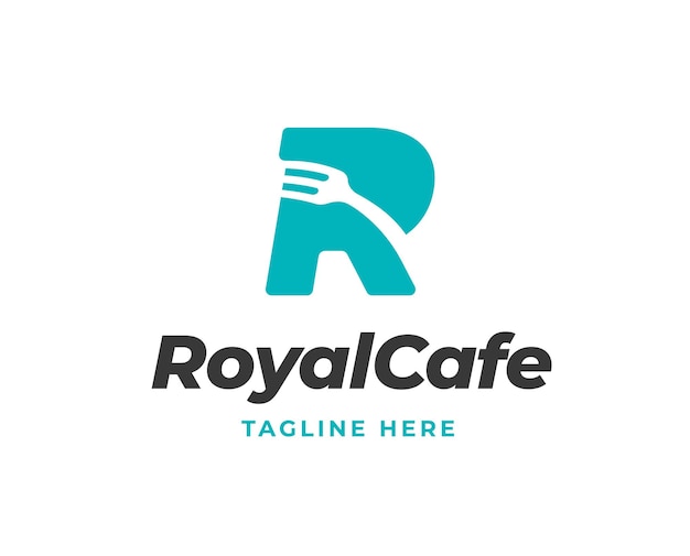 Initial R letter logo with fork icon for restaurant logo