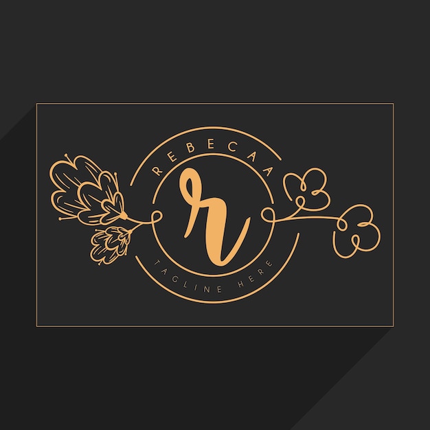 Initial R monogram in simple line flower frame