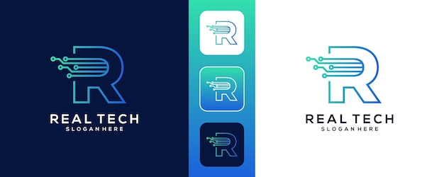 initial R technology logo design vector collection