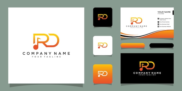 Initial RD letter with music vector logo and business card Premium Vector