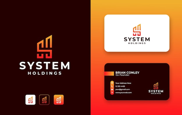 Initial Sh building logo with business card Vector template