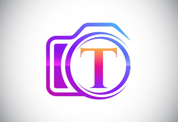 Initial T monogram letter with a camera icon. Logo for photography business, and company identity