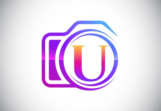 Initial U monogram letter with a camera icon. Logo for photography business, and company identity