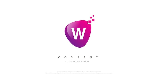 Initial W Logo Design With Digital Symbol