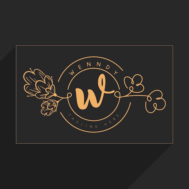 Vector initial w monogram in simple line flower frame