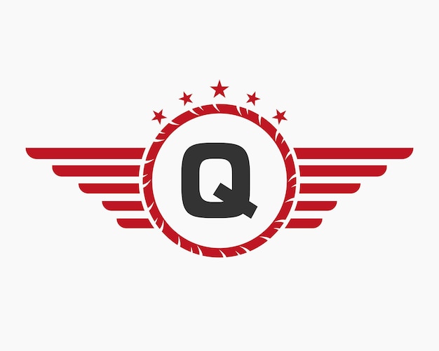 Initial Wing Logo On Letter Q For Transportation Logo With Star And Speed Symbol