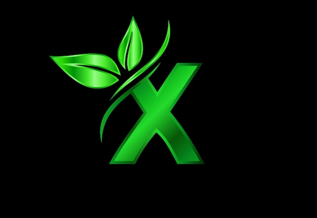 Initial X monogram alphabet with two leaves. Green eco-friendly logo concept. Logo for ecological