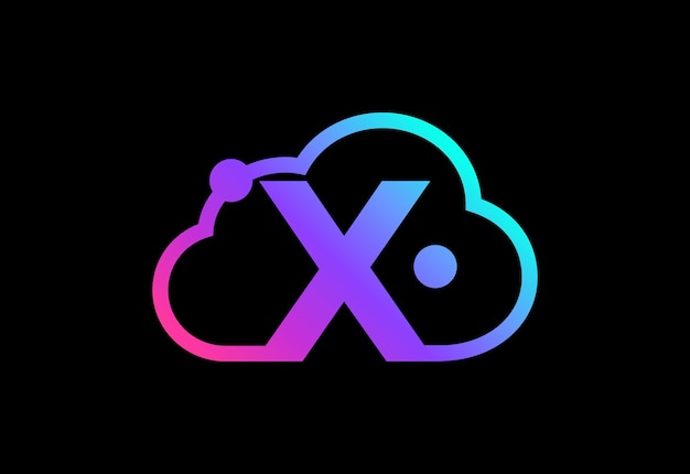 Initial X monogram letter with the cloud. Cloud computing service logo. Cloud technology logo