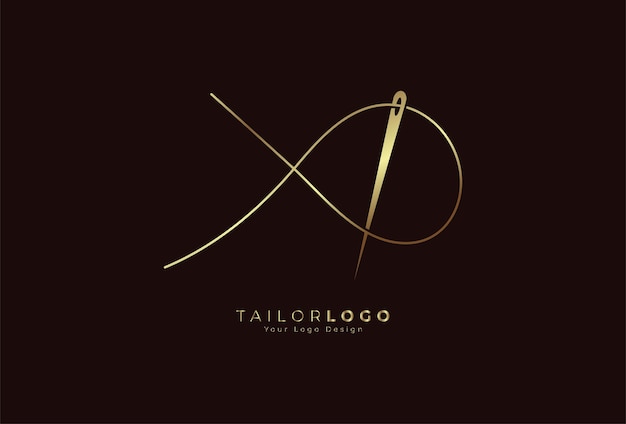 Initial X Tailor logo letter X formed from thread and needle with gold colour line style