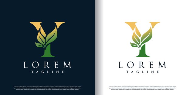 Initial y logo design template with leaf icon and creative concept premium vector