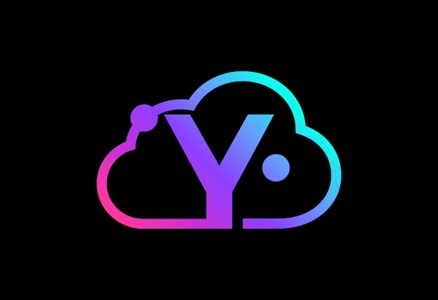 Initial Y monogram letter with the cloud. Cloud computing service logo. Cloud technology logo