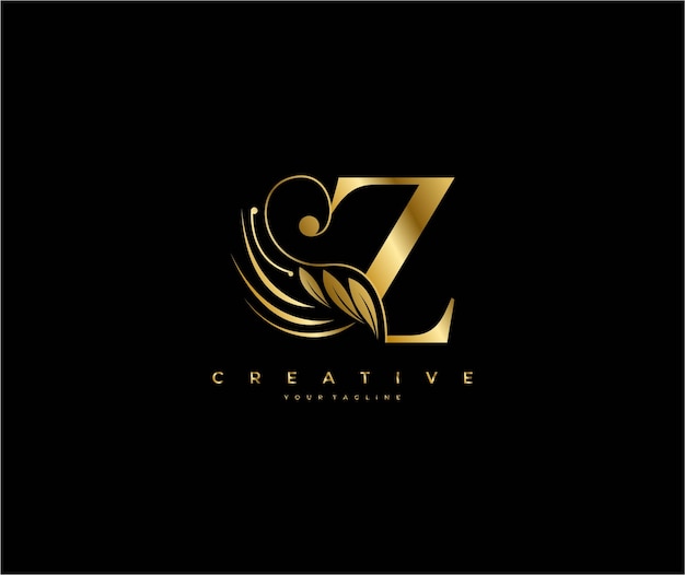 Initial Z letter luxury beauty flourishes ornament golden monogram logo