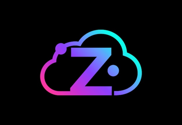 Initial Z monogram letter with the cloud. Cloud computing service logo. Cloud technology logo