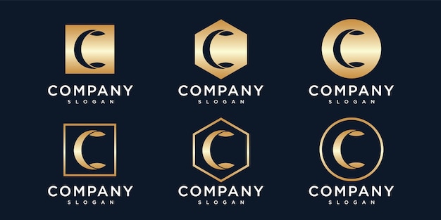 Initials c logo template with a golden style color