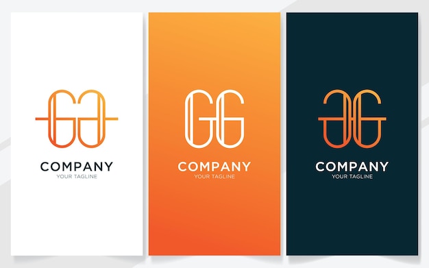 Initials G and G combination with line style logo design vector illustration set