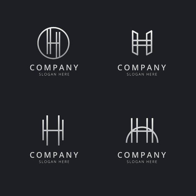 Initials H line monogram logo template with silver style color for the company