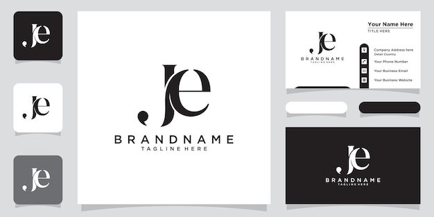 Initials letter JE logo vector design with business card design Premium Vector