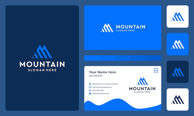 Initials letter M logo with mountain and investment shapes. business card