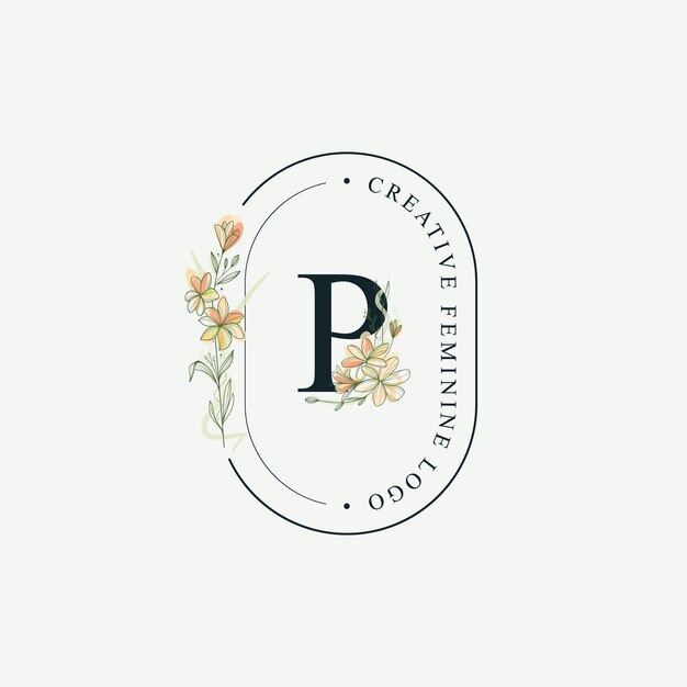 Vector initials letter p wedding floral logos template, elegant hand-drawn modern minimal templates