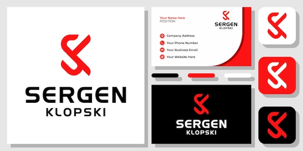 Initials Letter SK KS Monogram Red Simple Modern Logo Design with Business Card Template