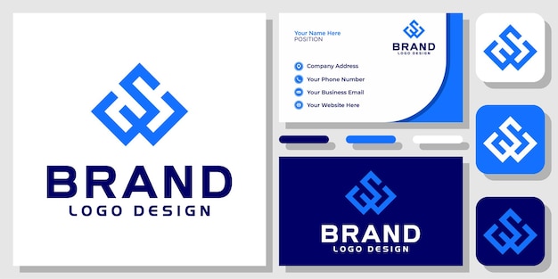 Initials Letters WS SW Geometric Modern Simple Monogram Logo Design with Business Card Template