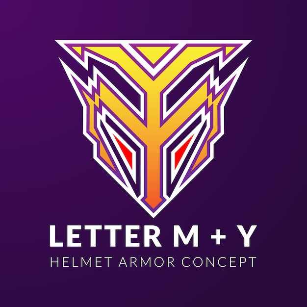 initials M and Y design esports and gaming logo with helmet armor concept