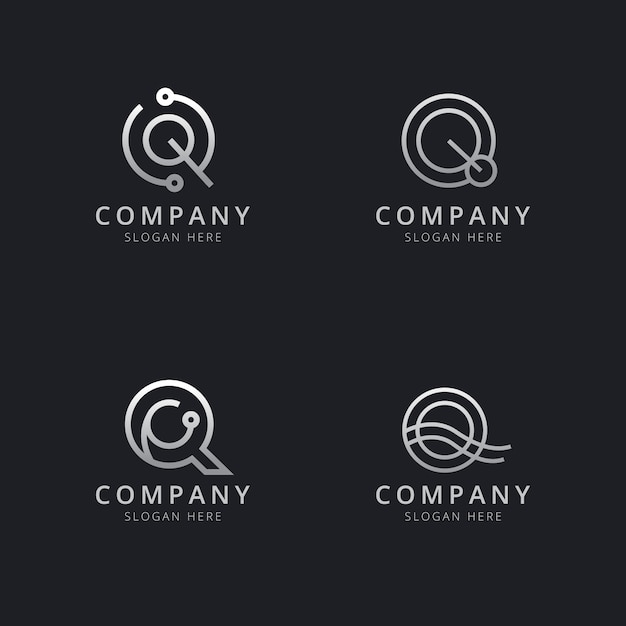 Initials Q line monogram logo template with silver style color for the company