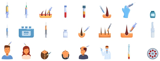 Vector injecting hair icons set vector a collection of medical tools and instruments including syringes scalpels