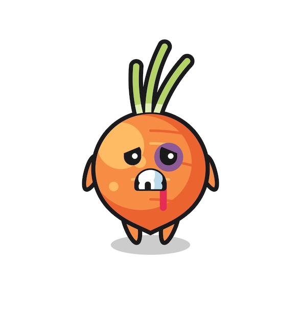 Injured carrot character with a bruised face , cute style design for t shirt, sticker, logo element