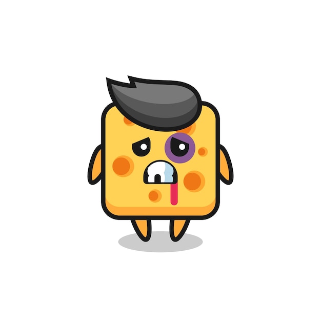 Injured cheese character with a bruised face , cute style design for t shirt, sticker, logo element