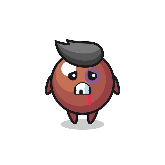 Injured chocolate ball character with a bruised face , cute style design for t shirt, sticker, logo element