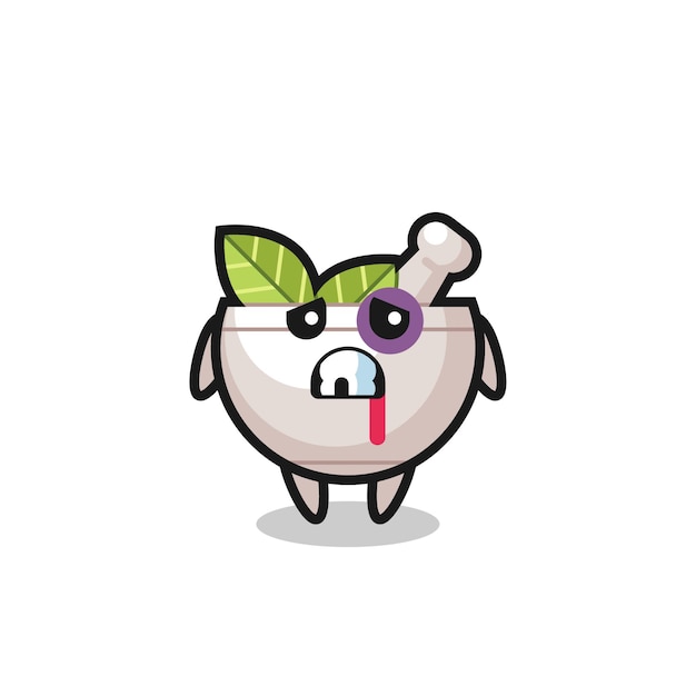 Injured herbal bowl character with a bruised face , cute style design for t shirt, sticker, logo element