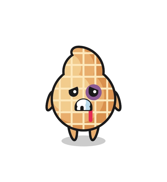 Injured peanut character with a bruised face