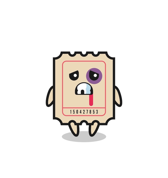 Injured ticket character with a bruised face  cute style design for t shirt sticker logo element