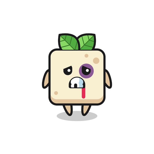 Injured tofu character with a bruised face , cute style design for t shirt, sticker, logo element