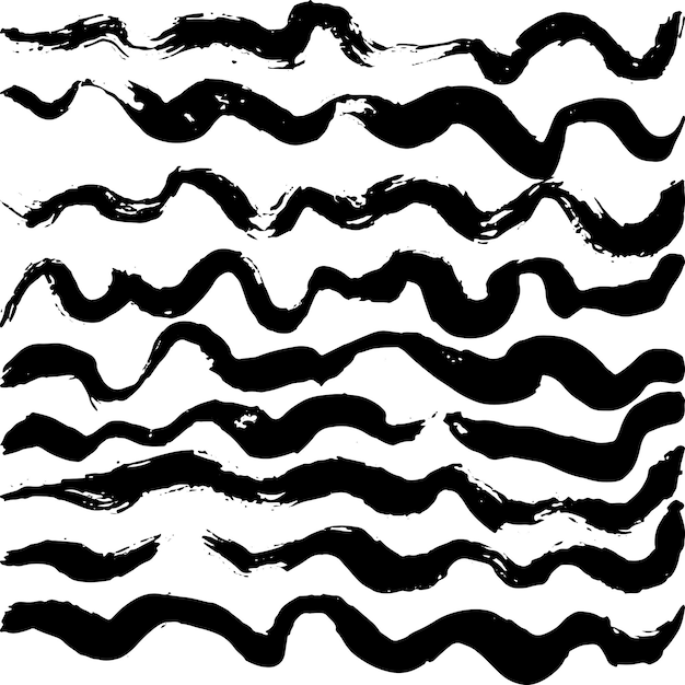 Ink grunge waves hand drawn dry brush set