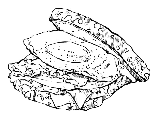 Ink line illustration of egg sandwich