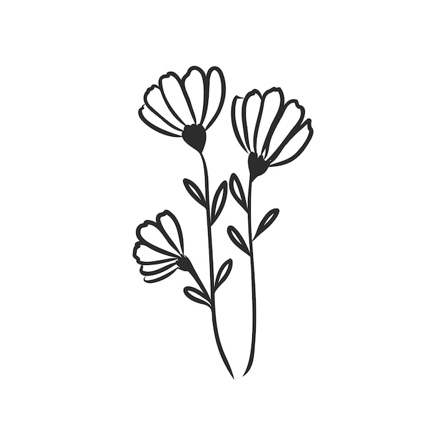 Ink pencil the leaves and flowers  decor vector sketch on white background