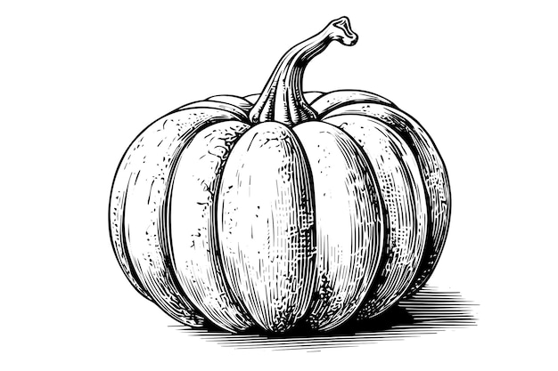 Ink sketch of pumpkin isolated on white background Hand drawn vector illustration