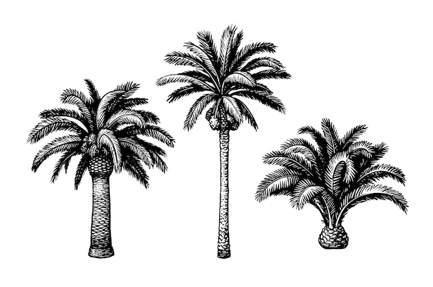 Ink sketches of date palm trees