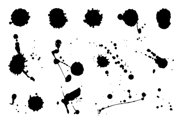 Ink splash collection black paint splatter spray drop texture circle watercolor grunge spatter