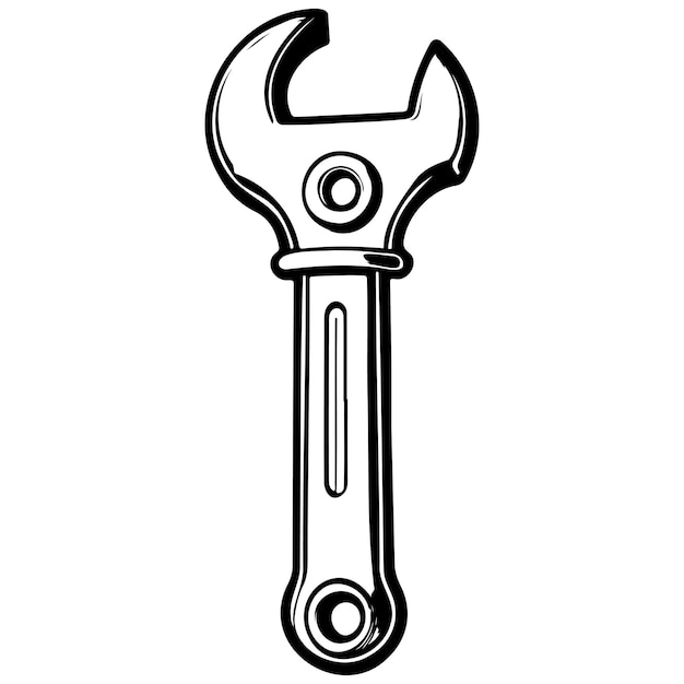 Vector ink wrench engrave hand drawn line illustration transpiderarent background